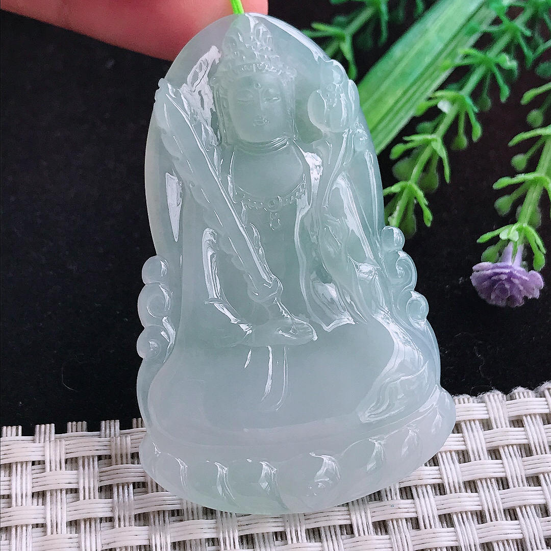 实拍A货翡翠61.8/39.8/6老坑冰胶果冻晴底虚空藏菩萨吊坠翡翠玉挂件