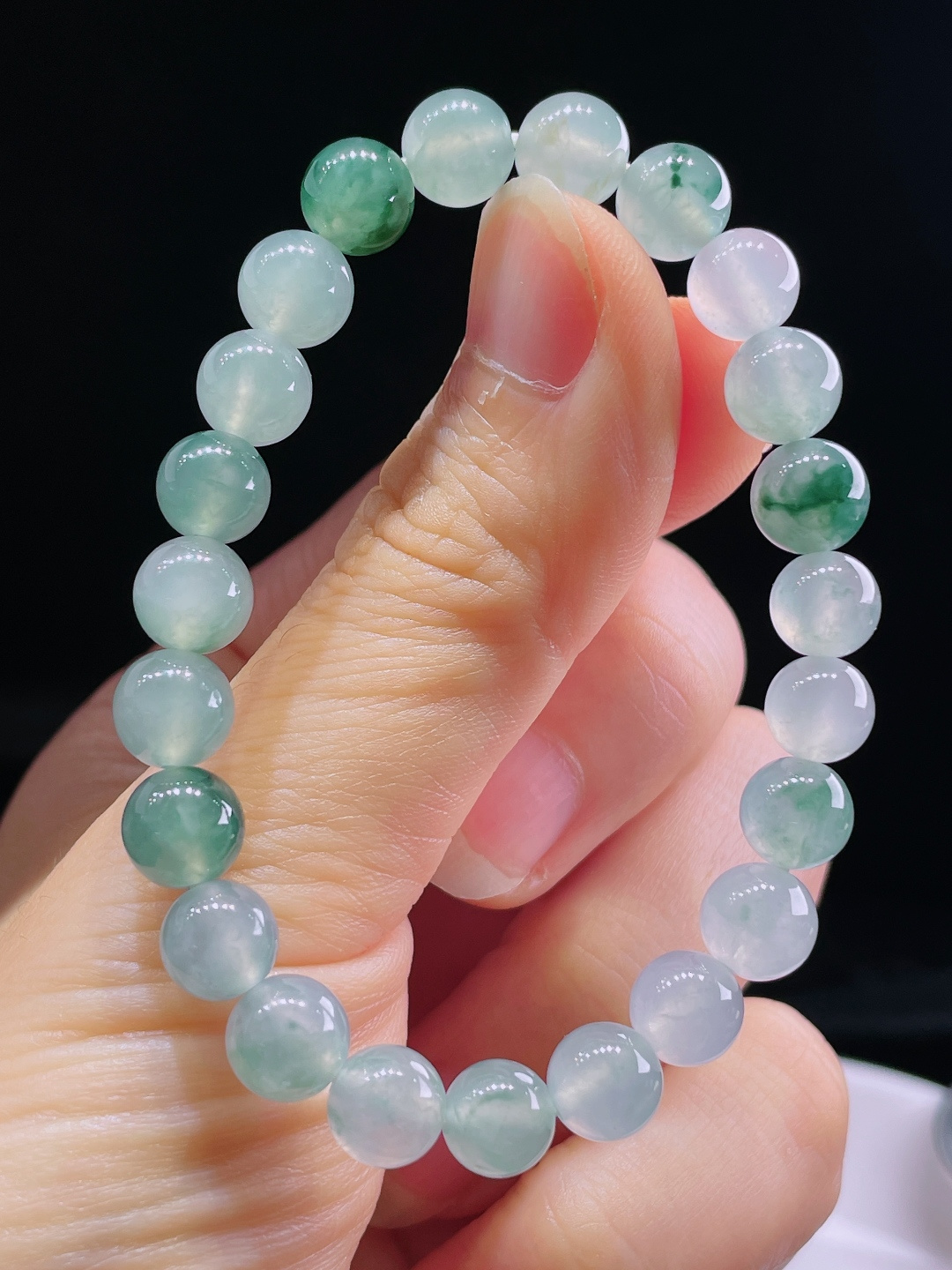 ️冰种手链，老种起光，细底通透，尺寸：7.7mm