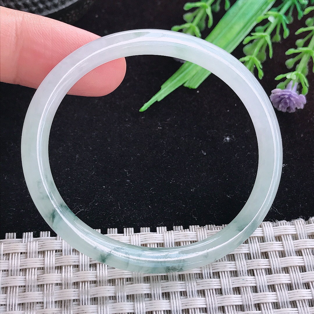 实拍A货翡翠51.5/45/5.7老坑冰透起胶冰飘花贵妃手镯叮当镯美人镯