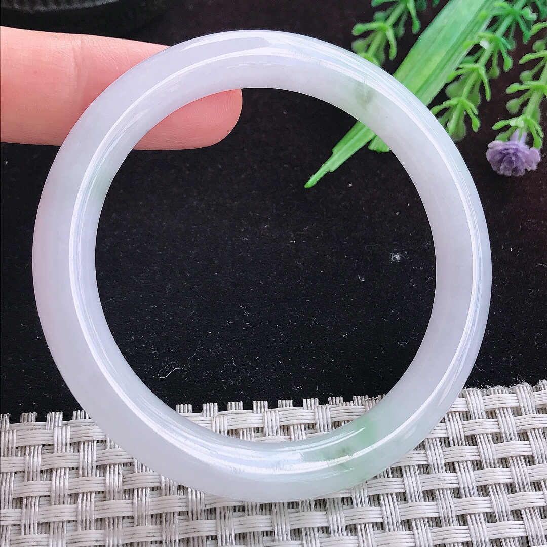 实拍A货翡翠54/9/8.6老坑冰润起胶飘花圆条手镯平安镯百搭