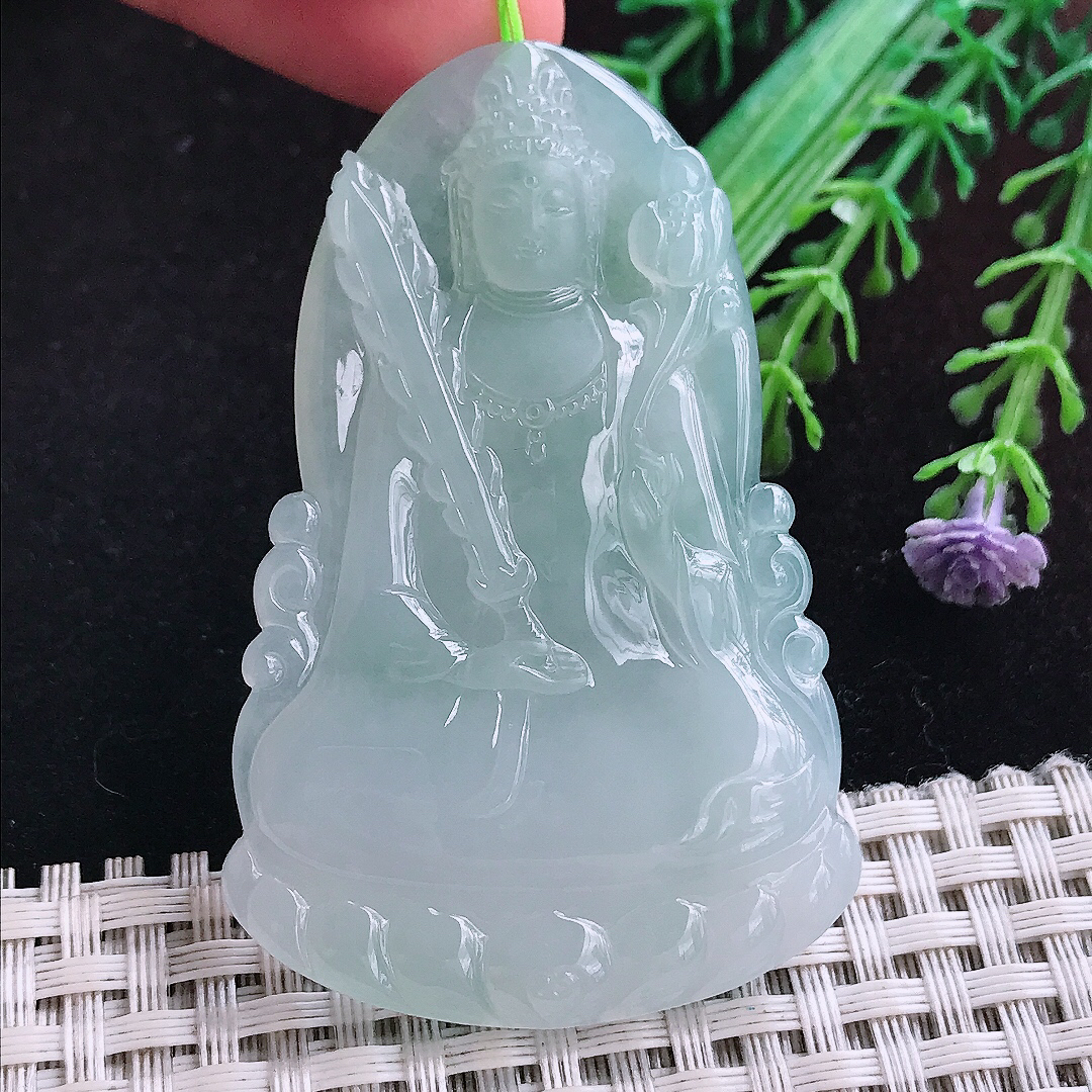 实拍A货翡翠61.8/39.8/6老坑冰胶果冻晴底虚空藏菩萨吊坠翡翠玉挂件