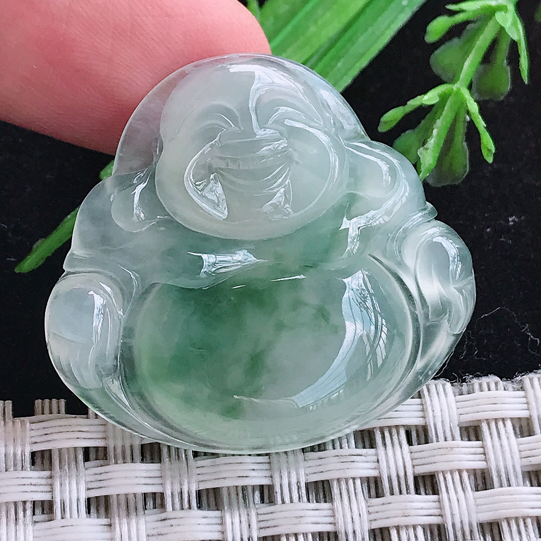 实拍A货翡翠30.5/33.6/5.8老坑冰透冰飘花佛公吊坠翡翠玉挂件