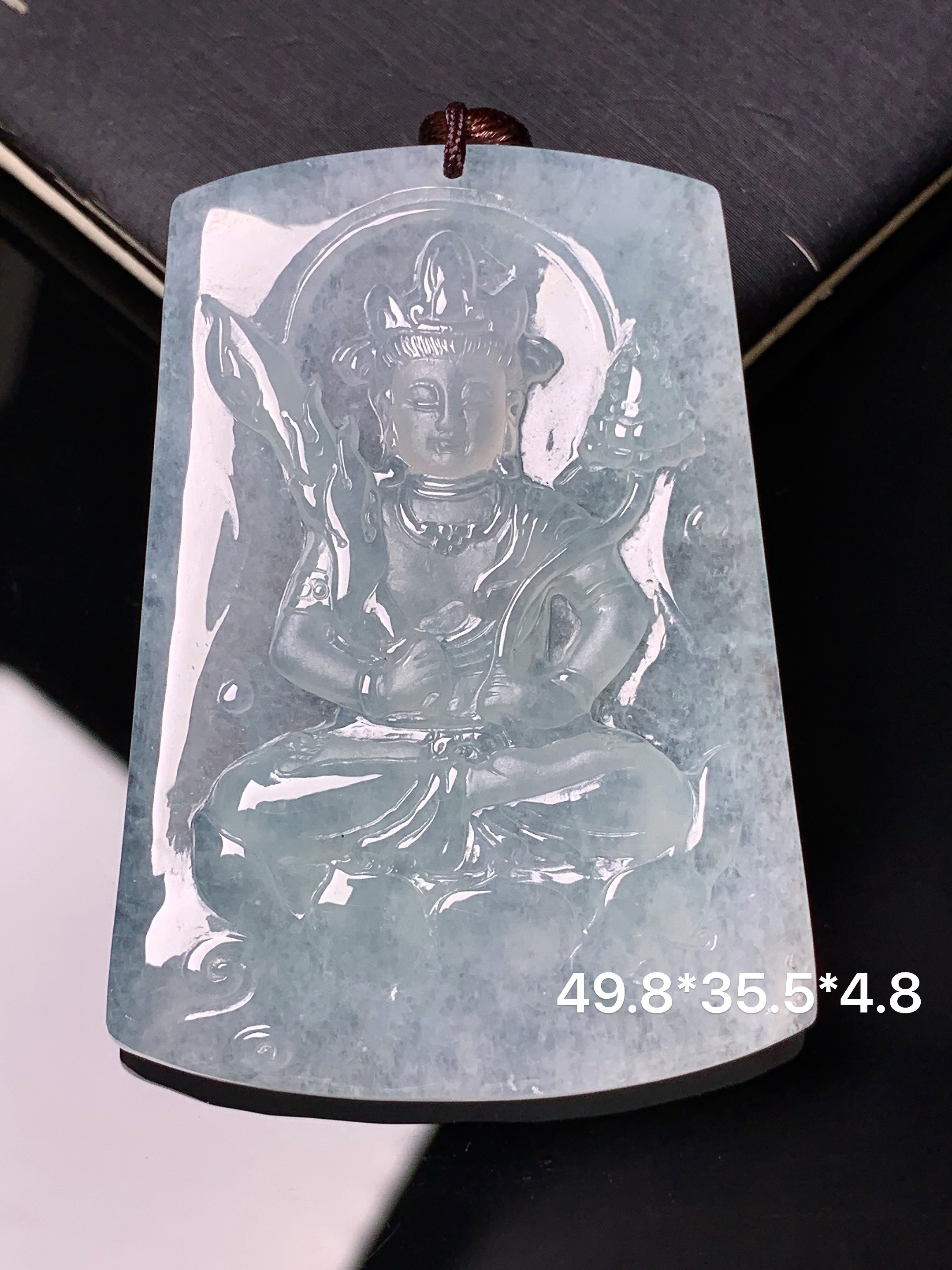 冰种观音菩萨吊坠 玉质细腻 色泽艳丽清新 水润亮眼 整体尺寸49.8*35.5*4.8 b2