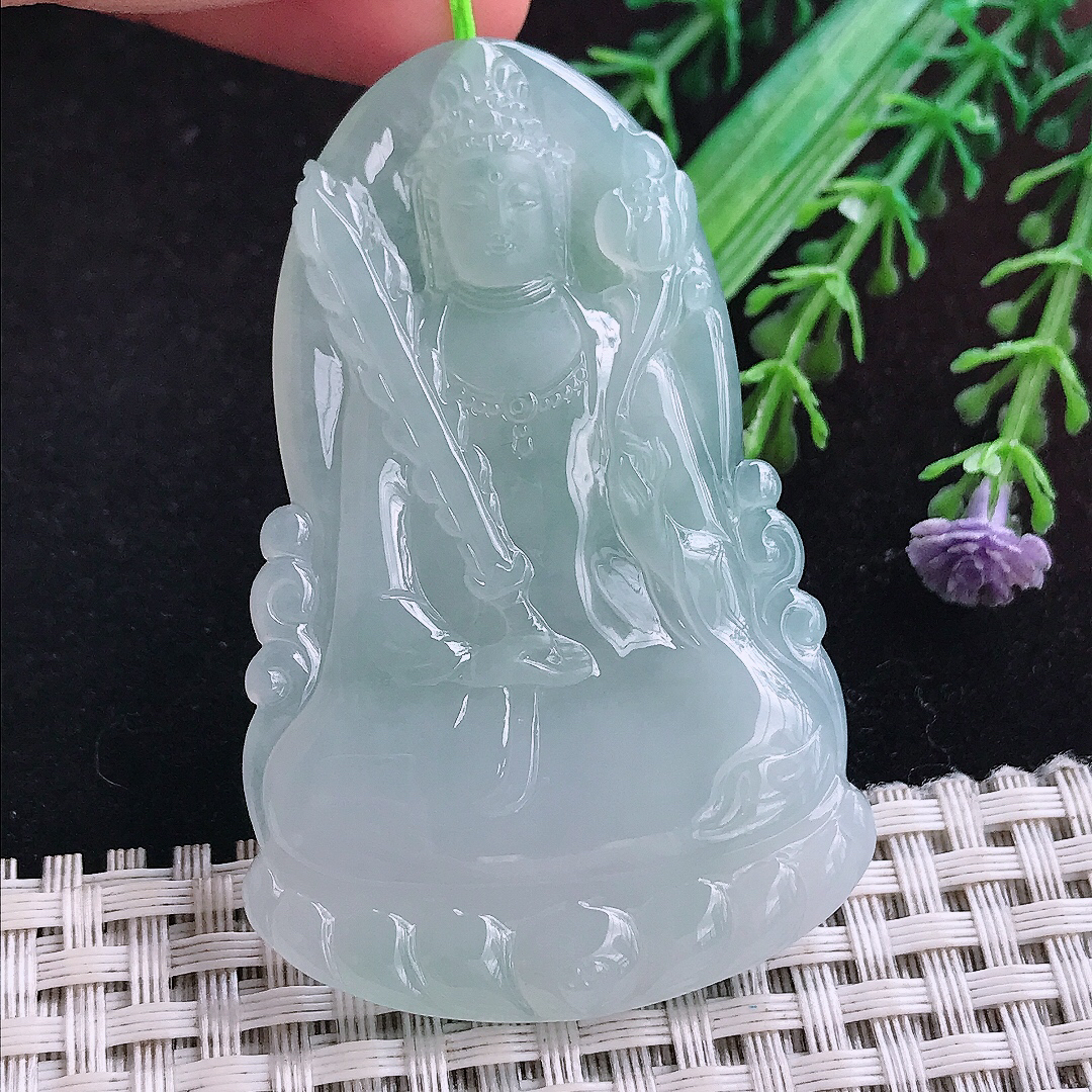 实拍A货翡翠61.8/39.8/6老坑冰胶果冻晴底虚空藏菩萨吊坠翡翠玉挂件