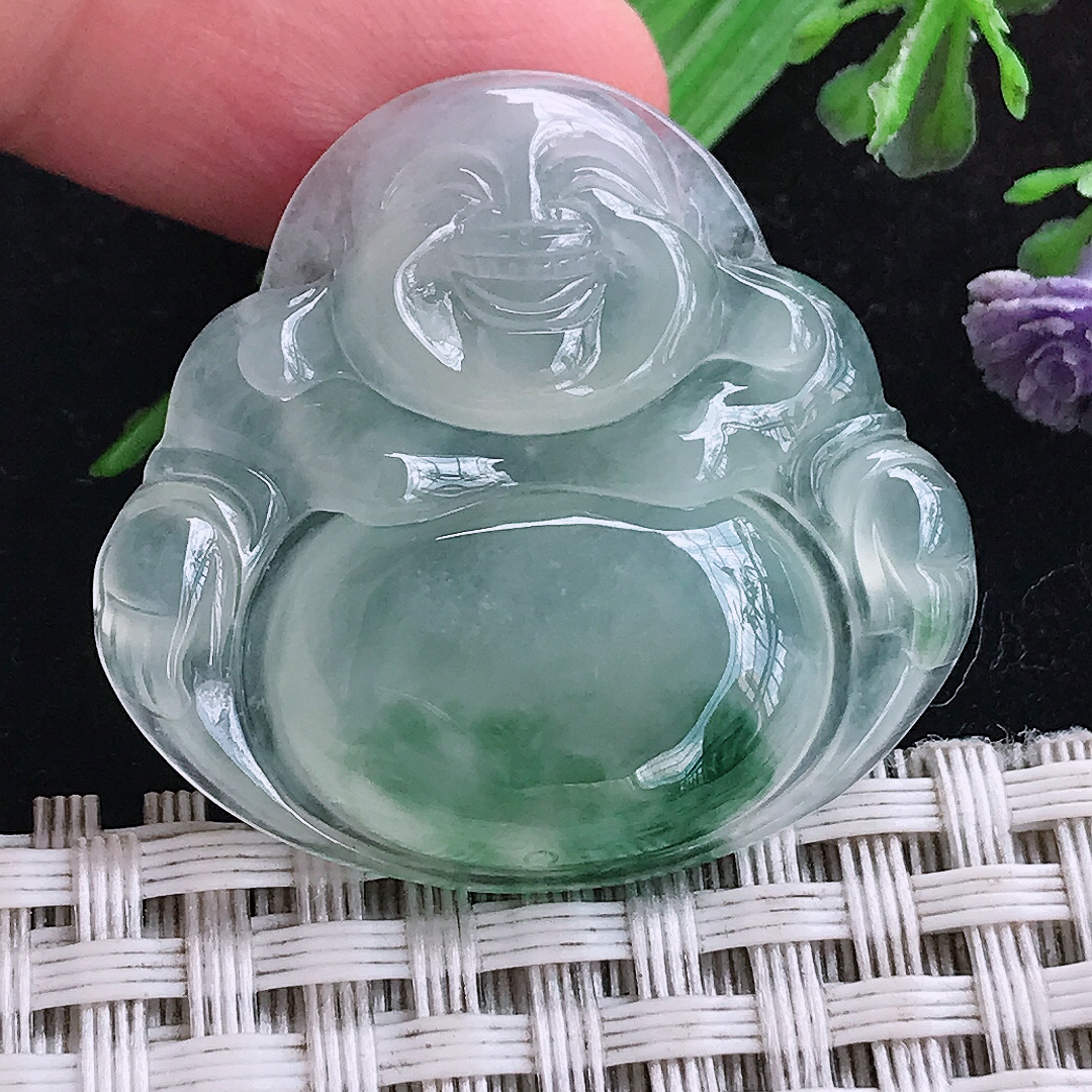 实拍A货翡翠31.5/33.6/5.3老坑冰种冰飘花佛公吊坠翡翠玉佛挂件