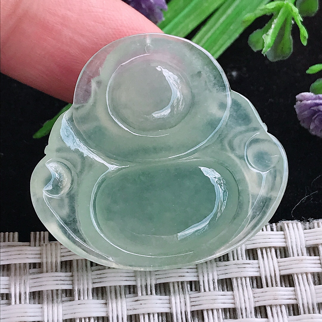 实拍A货翡翠31/34.2/6老坑冰透起胶冰晴绿佛公吊坠翡翠玉挂件