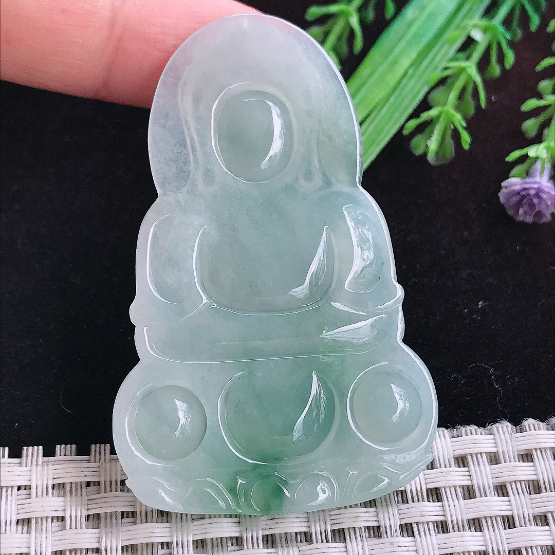 实拍A货翡翠61.5/39/5.6老坑冰润起胶晴底赐福观音吊坠翡翠玉挂件