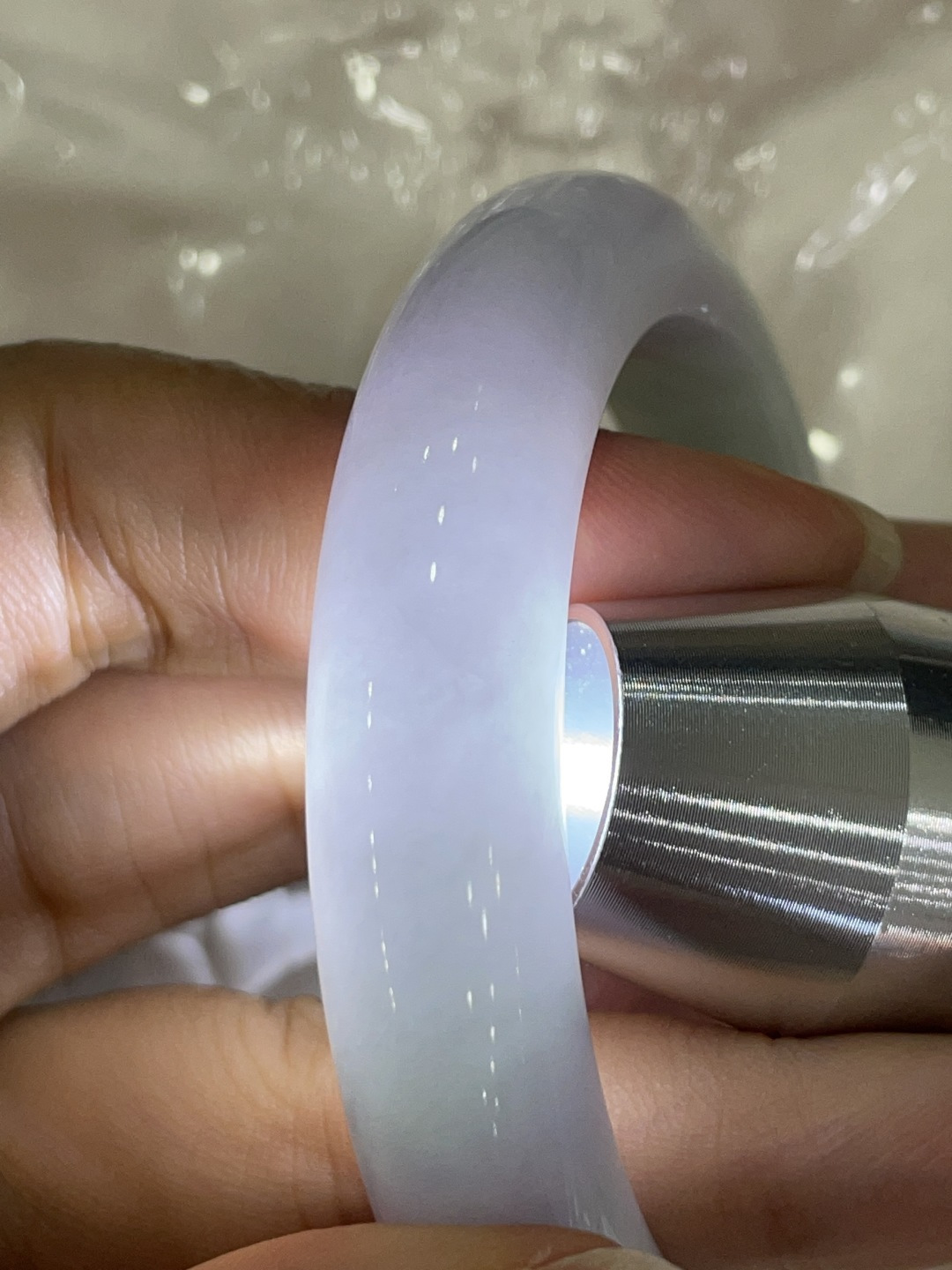 55/11.6/9，春彩正圈，柔光温润，紫翠相伴，温润一镯揽尽春日温柔，有棉线，ss55257a