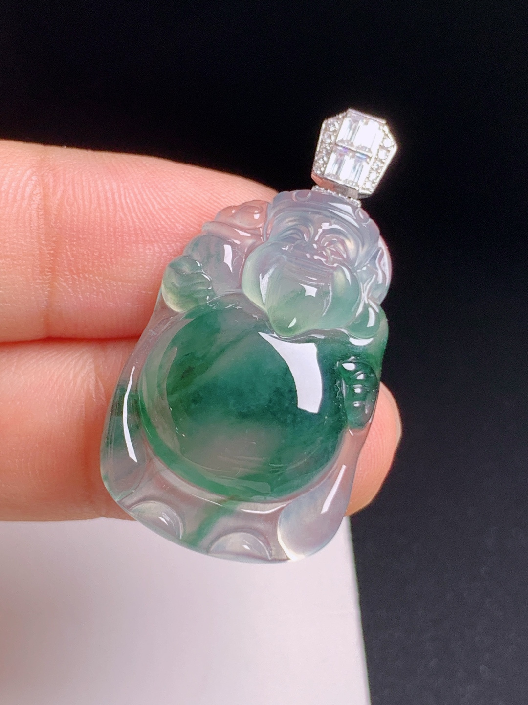 ️ 冰种飘花财神爷吊坠，冰透起光，翠色聚财，福运盈门，裸石28.8-19.2-6.236.8，53