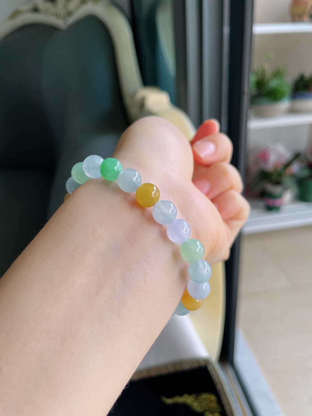 实，缅甸天然翡翠A货，冰多宝手串，尺寸：7.8mm。【编4303】