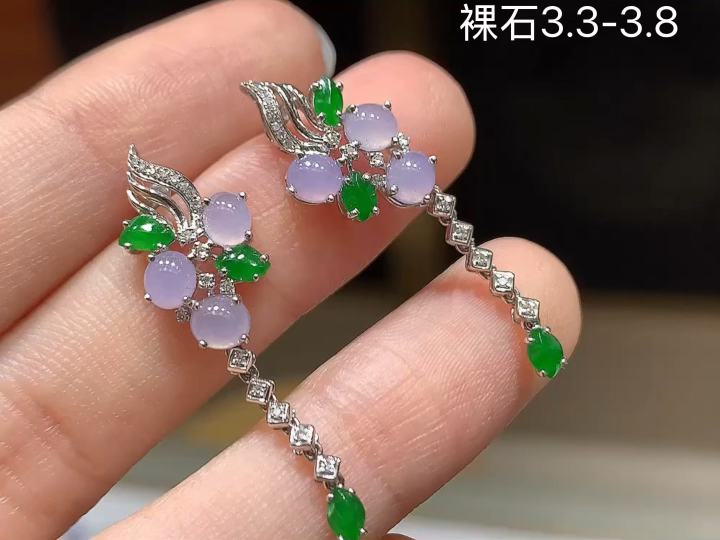 ️18K 双彩蛋面耳坠 无裂,尺寸，3.3-3.8
