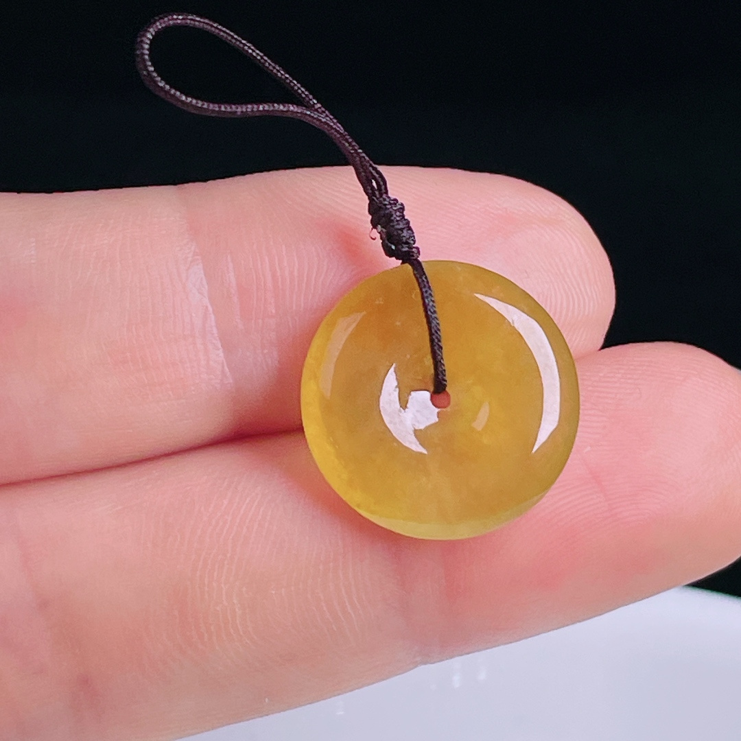 ️冰黄平安扣，老种起光，细底通透，尺寸：16.8/3.4mm0810