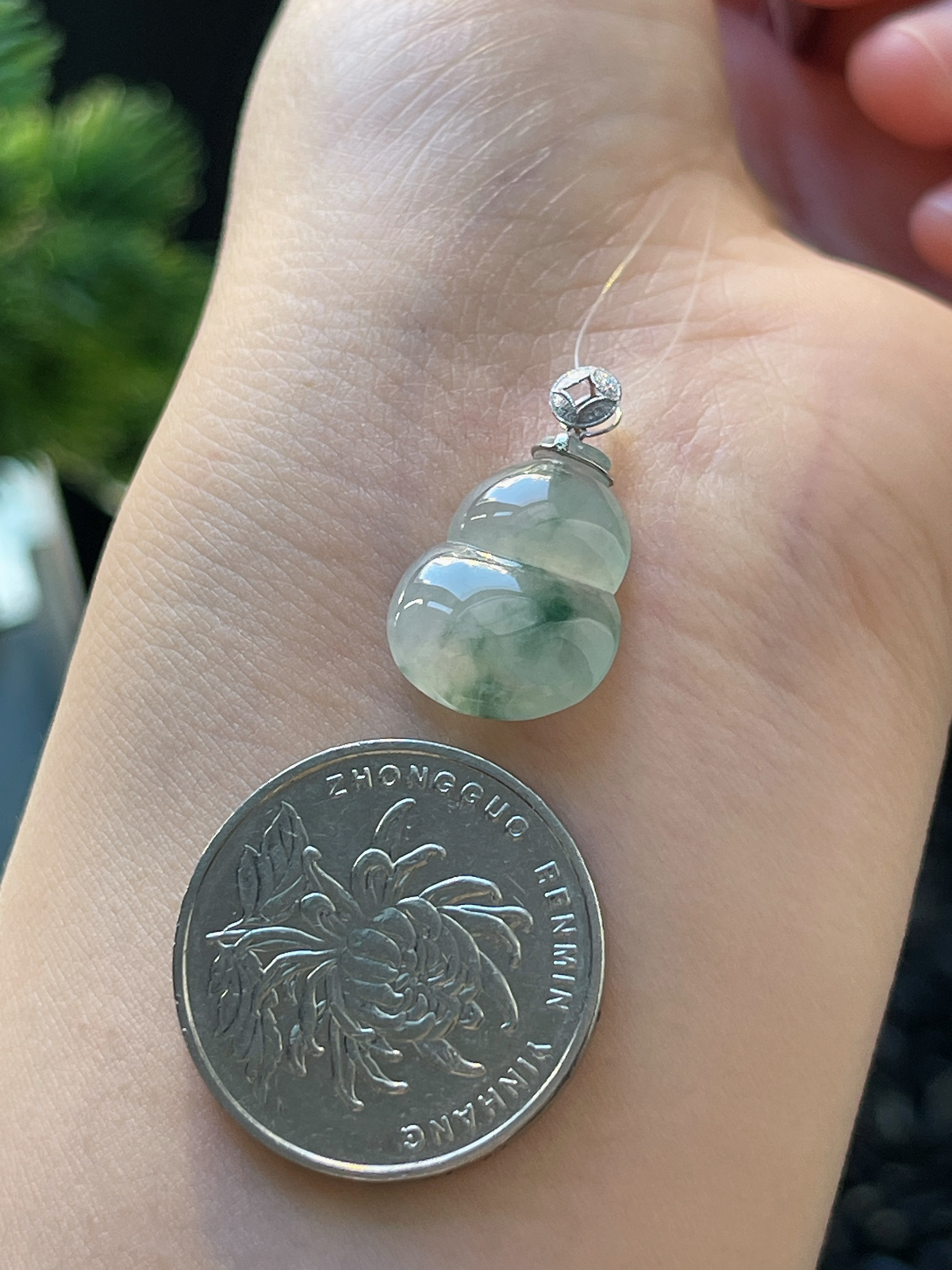 18k金翡翠冰糯种飘花葫芦挂件