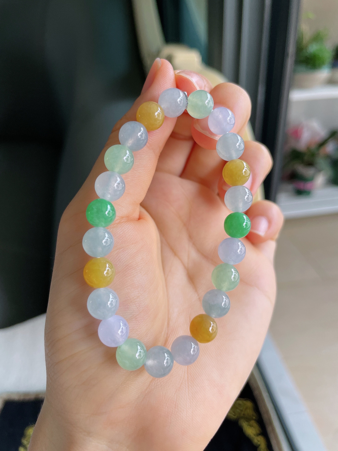 实，缅甸天然翡翠A货，冰多宝手串，尺寸：7.8mm。【编4303】