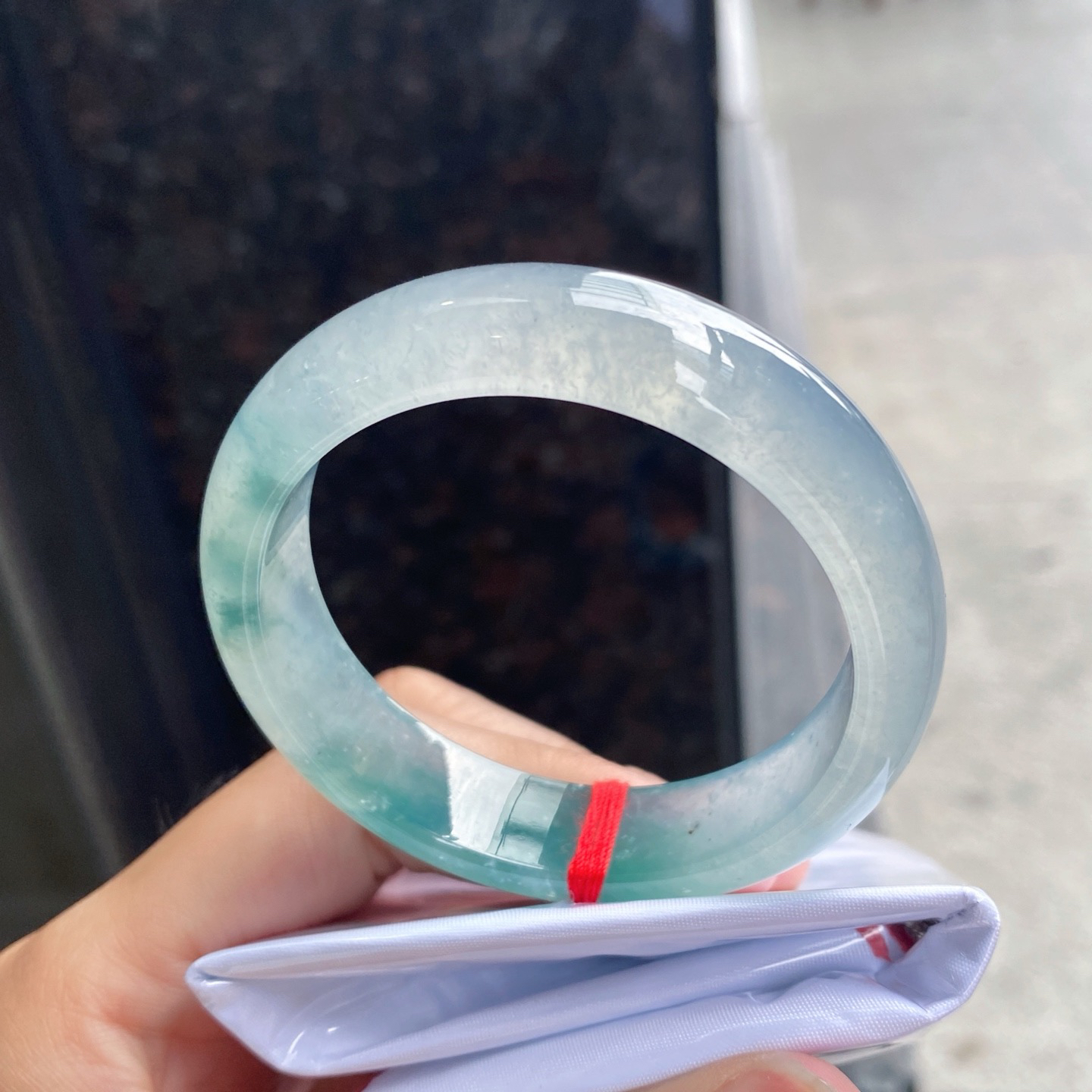 圈口52.1-13.6-7.2     【高冰蓝绿正圈手镯】*圈口52  53可戴  质地细腻   种水好
