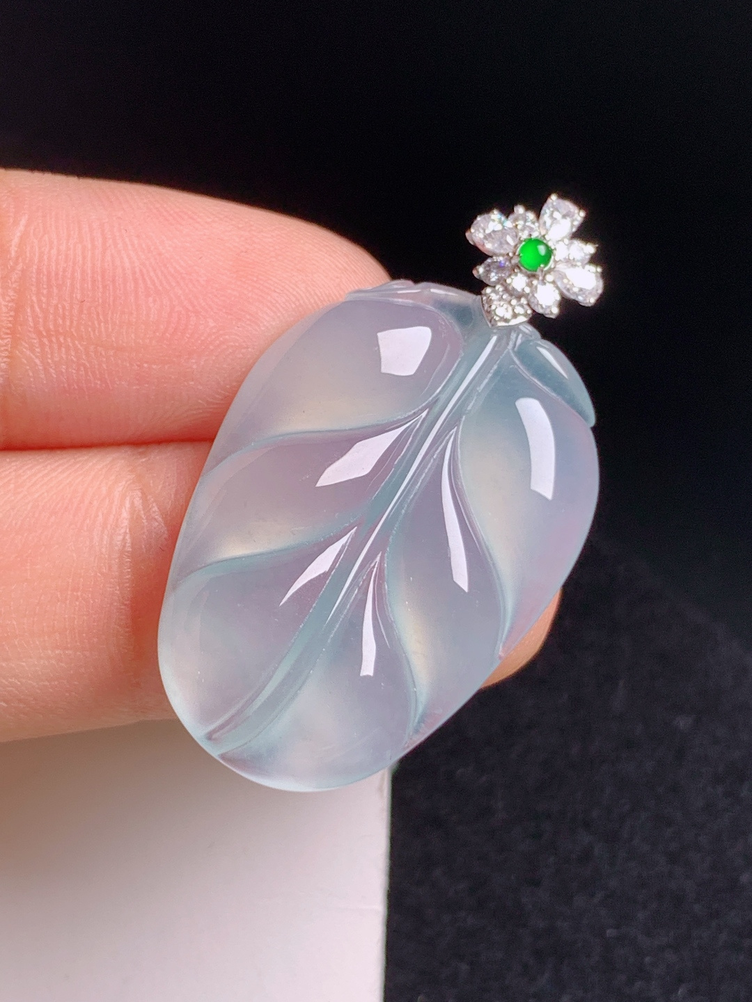️ 冰种树叶吊坠，冰透纯净，形态舒展，金枝玉叶 裸石27.6-19.7-4.8 整体35.5 530807