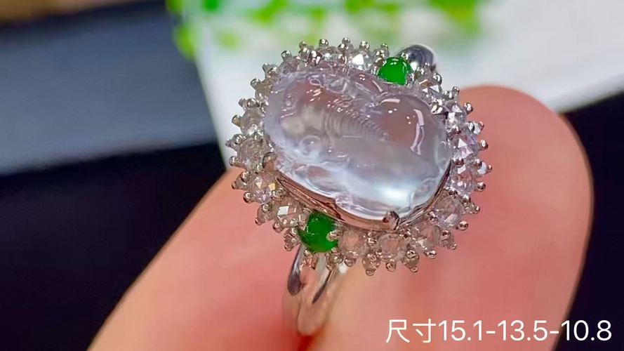18k金+钻玻璃种貔貅戒指，无裂，15.1-13.5-10.8