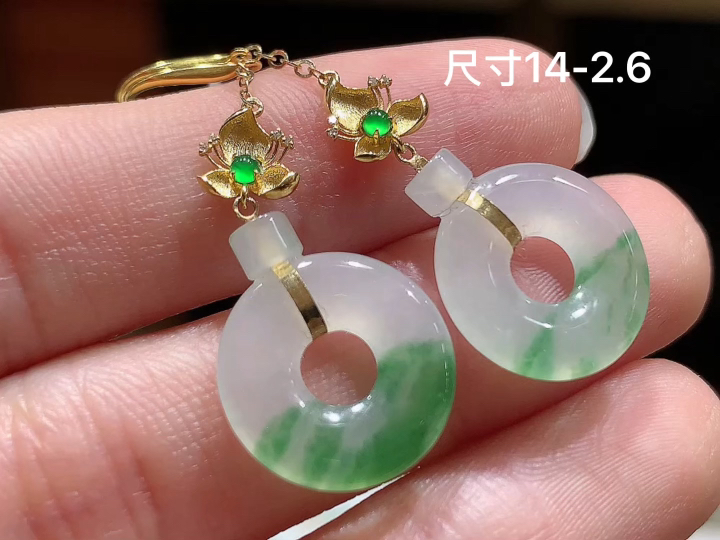 18K 冰飘花甜甜圈耳坠 无裂,尺寸，14-2.6