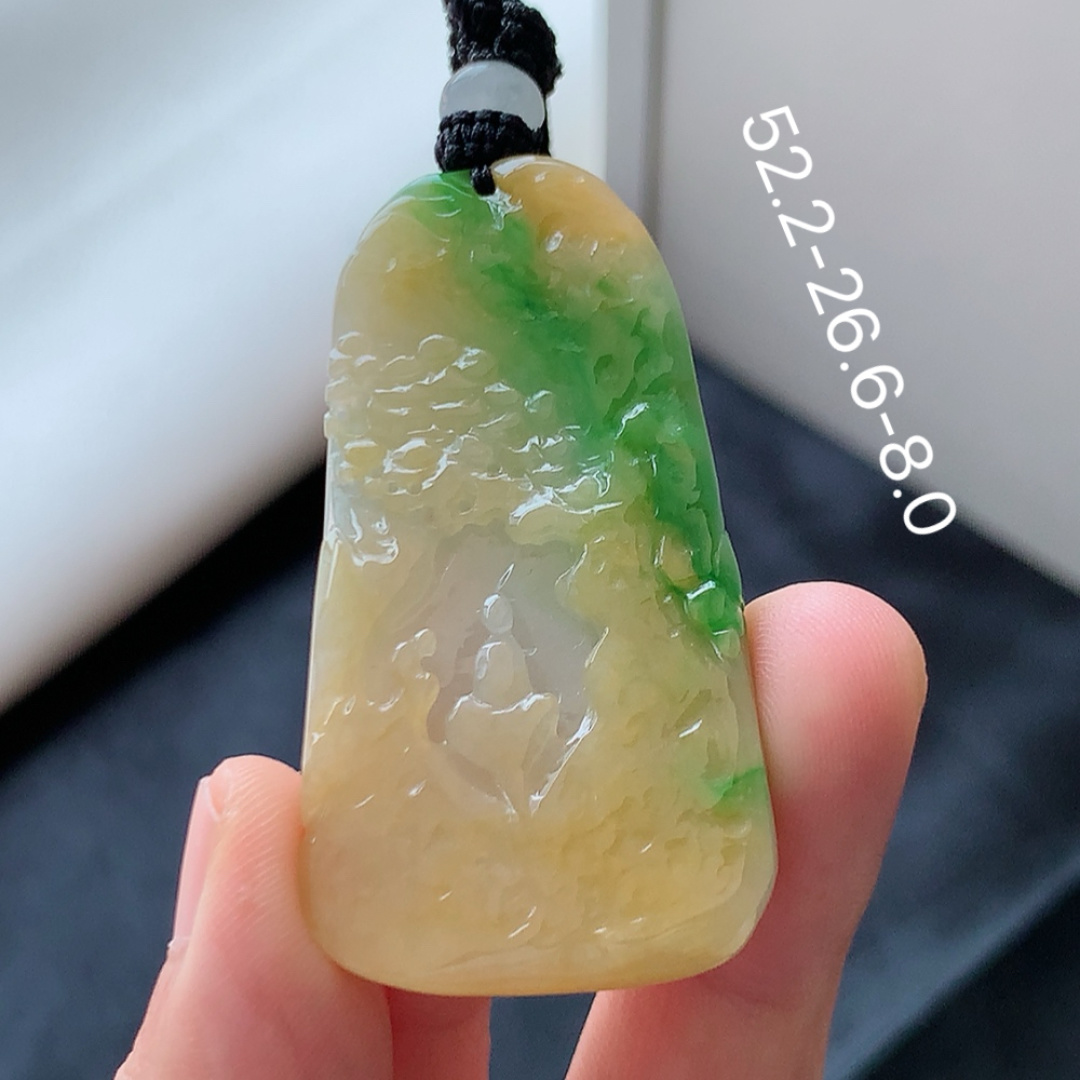 三彩悟道挂件 种老水润，底子细腻，佩戴简单大方 货号22808，52.2-26.6-8.0