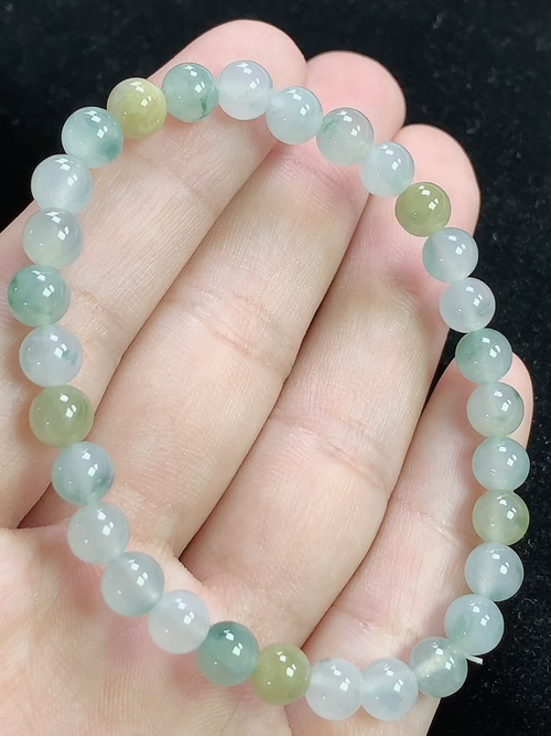 冰多彩玉珠手串，尺寸6.0mm，D11sld