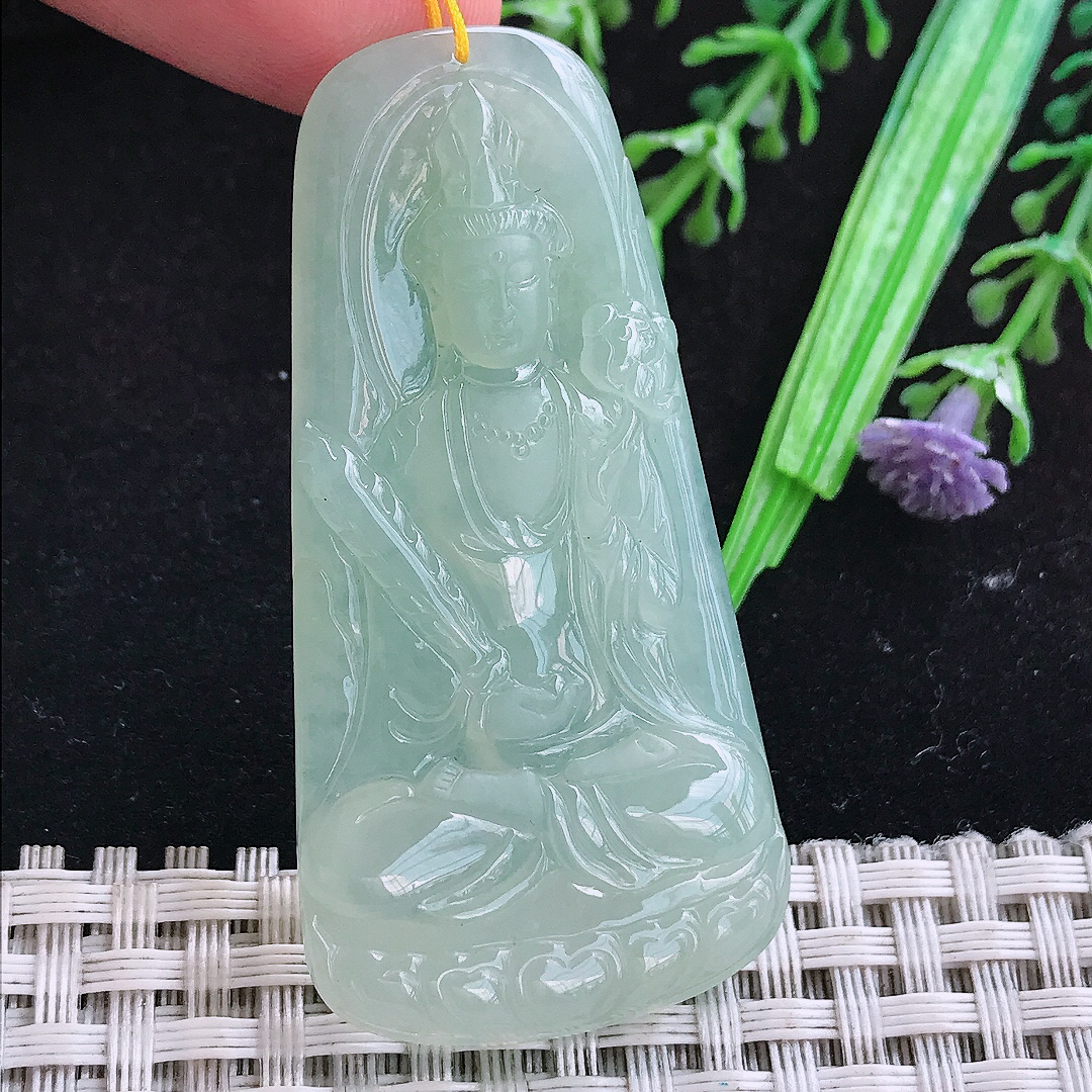 实拍A货翡翠56/28/5老坑冰润冰晴虚空藏菩萨吊坠翡翠玉挂件