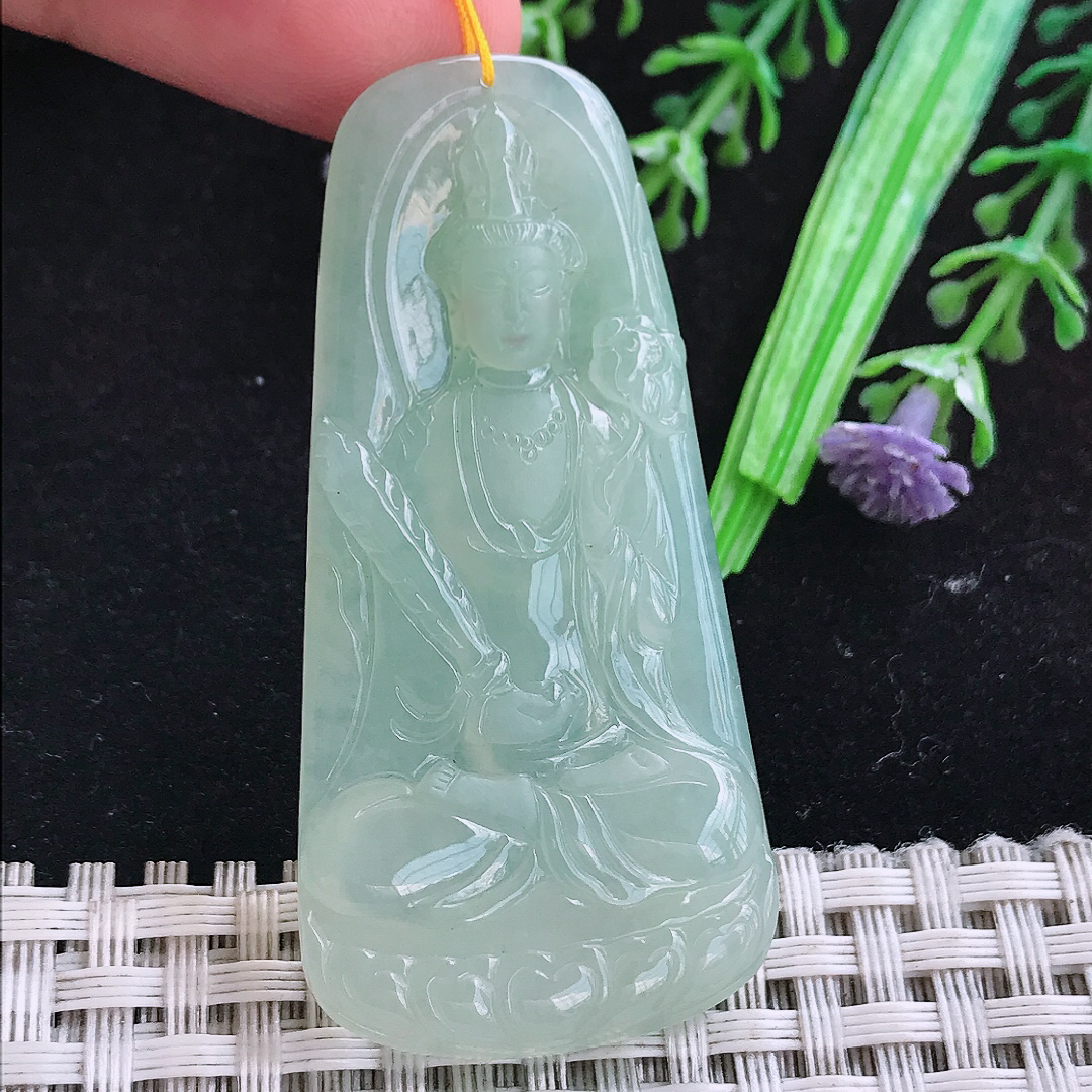实拍A货翡翠56/28/5老坑冰润冰晴虚空藏菩萨吊坠翡翠玉挂件