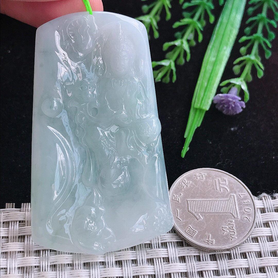 实拍A货翡翠61/36.5/5.8老坑冰润起胶晴底赐福观音吊坠翡翠玉观音