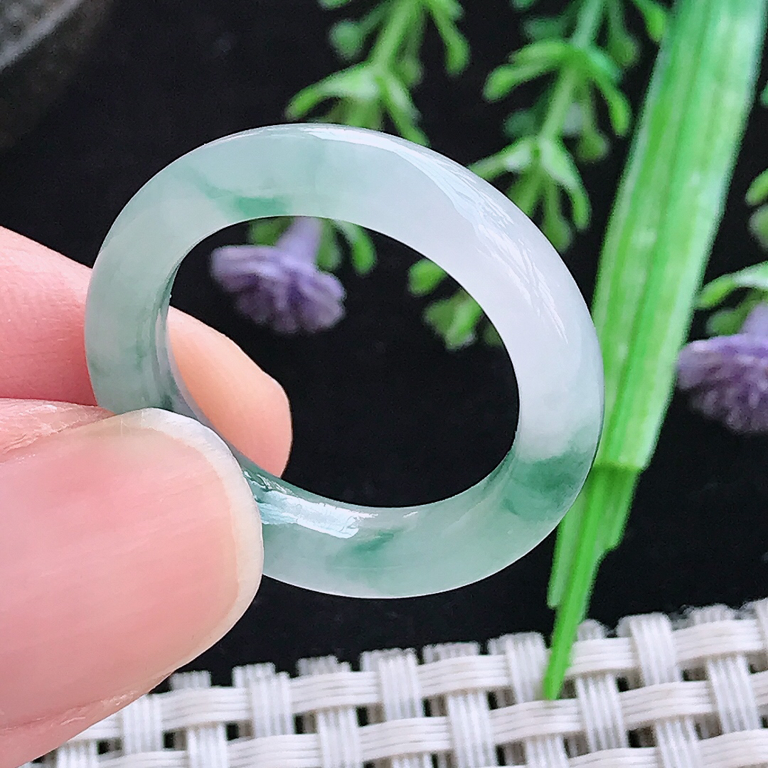 实拍A货翡翠19/5.5/4.2老坑起胶冰飘花戒指翡翠玉指环女款