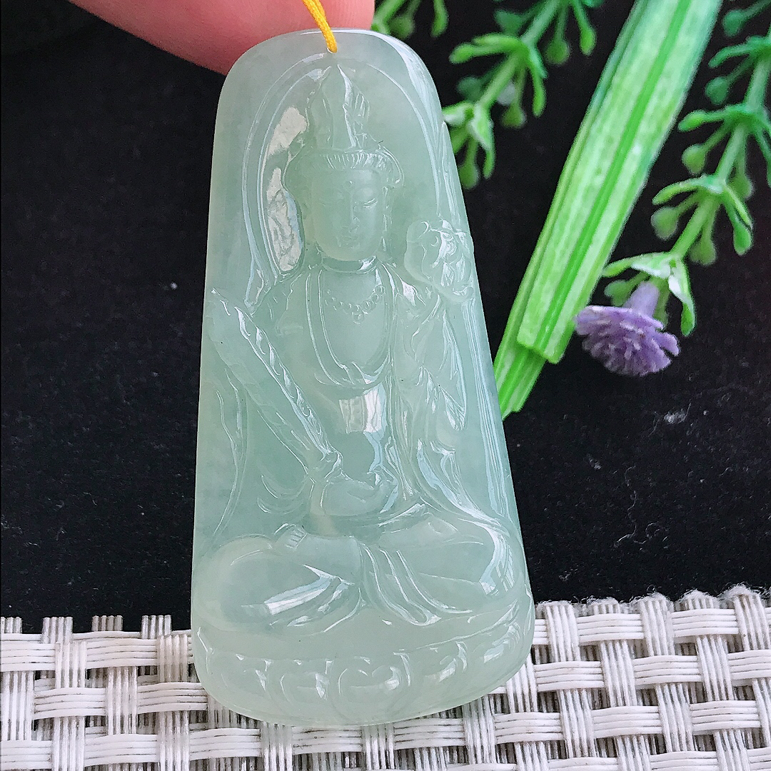 实拍A货翡翠56/28/5老坑冰润冰晴虚空藏菩萨吊坠翡翠玉挂件