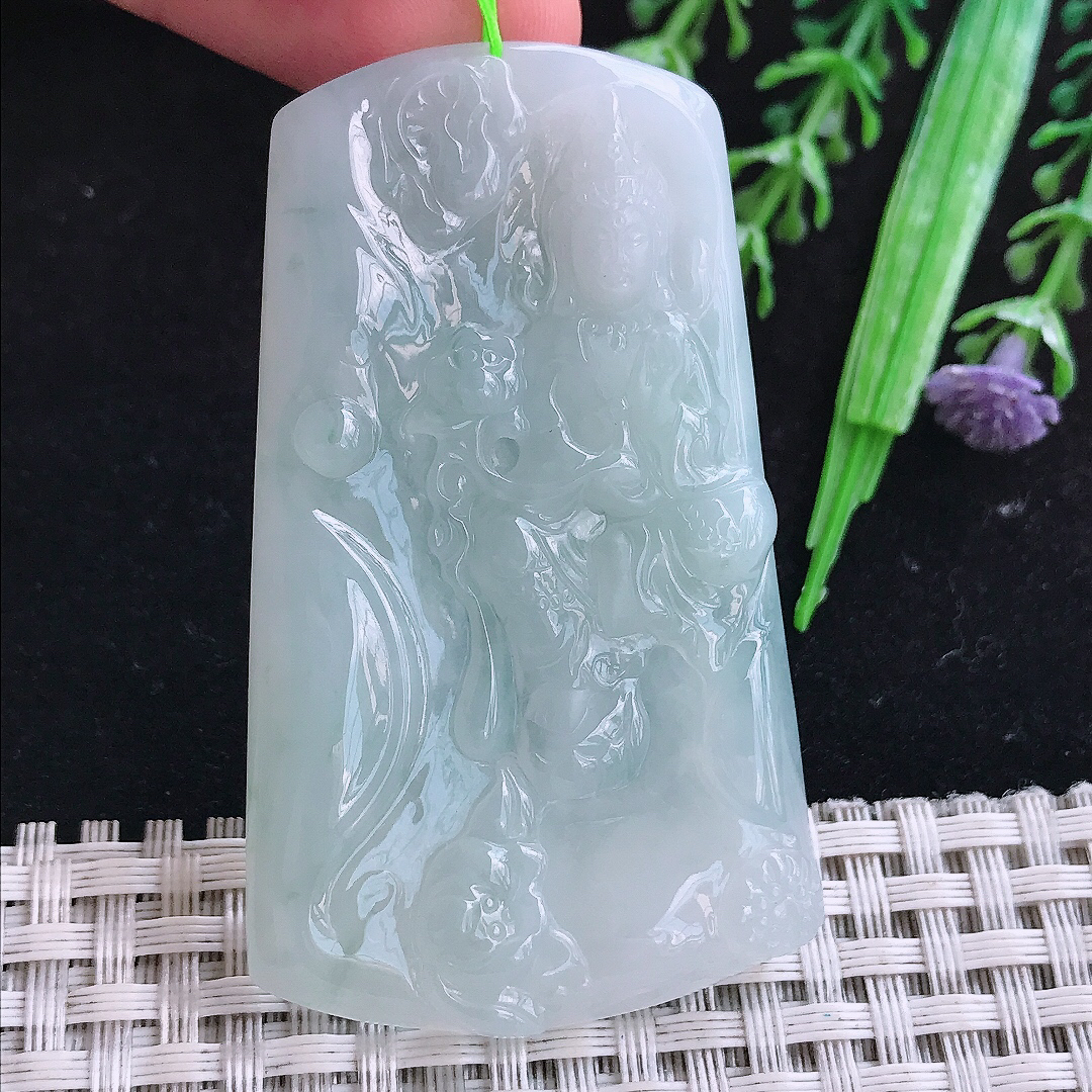 实拍A货翡翠61/36.5/5.8老坑冰润起胶晴底赐福观音吊坠翡翠玉观音