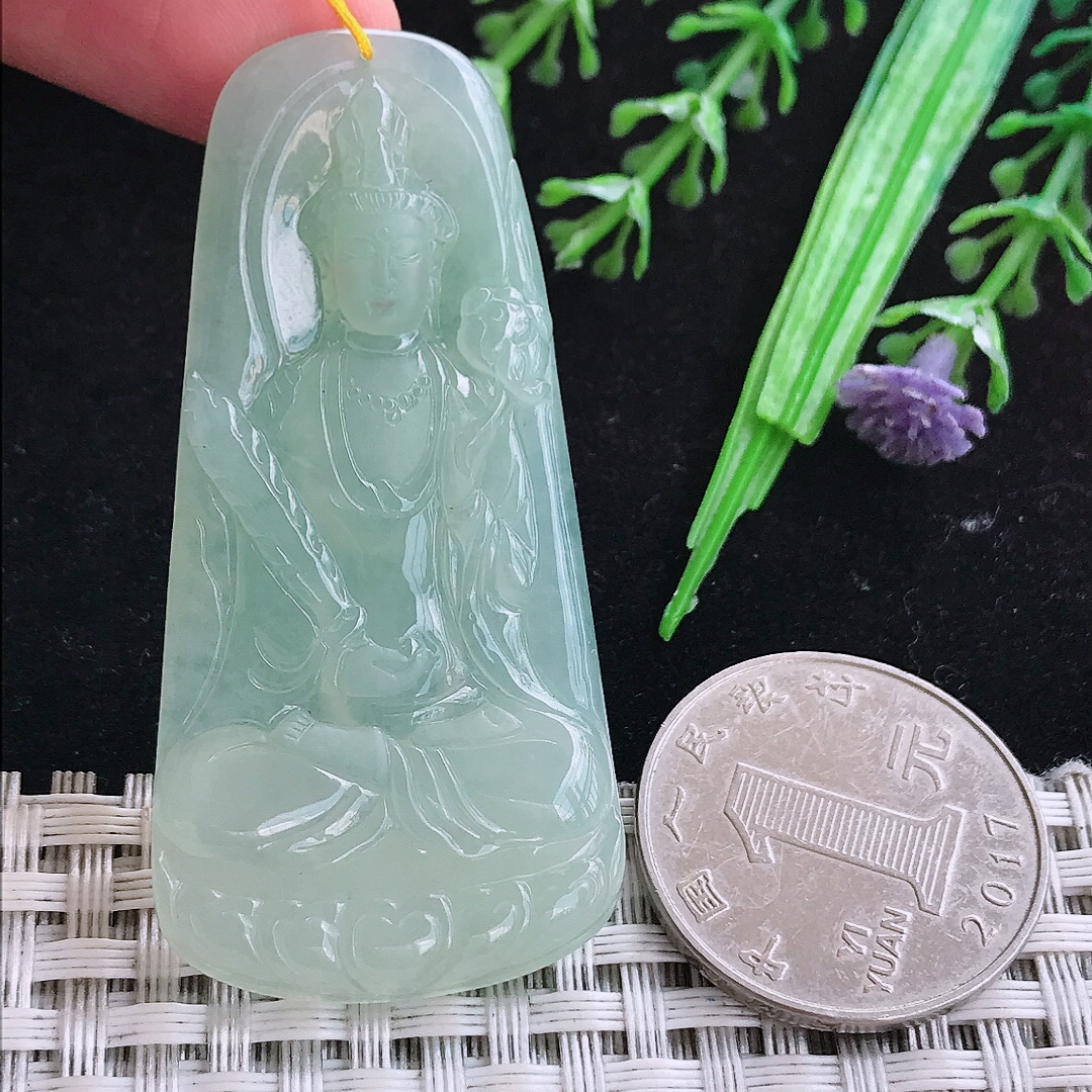 实拍A货翡翠56/28/5老坑冰润冰晴虚空藏菩萨吊坠翡翠玉挂件
