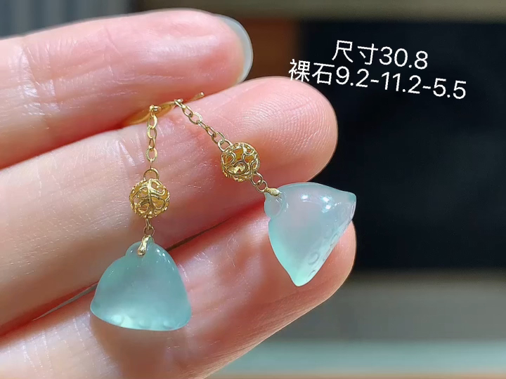 ️18K 冰种莲蓬耳坠 无裂,尺寸，9.2-11.2-5.5