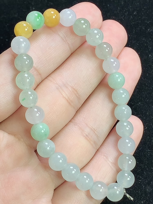 三彩玉珠手串，尺寸6.6mm，D11fwx