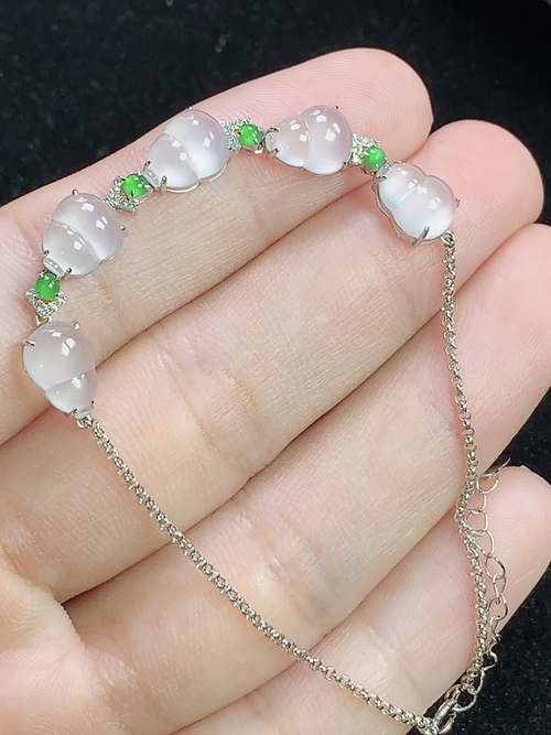 18k金镶冰种葫芦手链，裸石尺寸8.6-6.5-3.0mm，D11hay