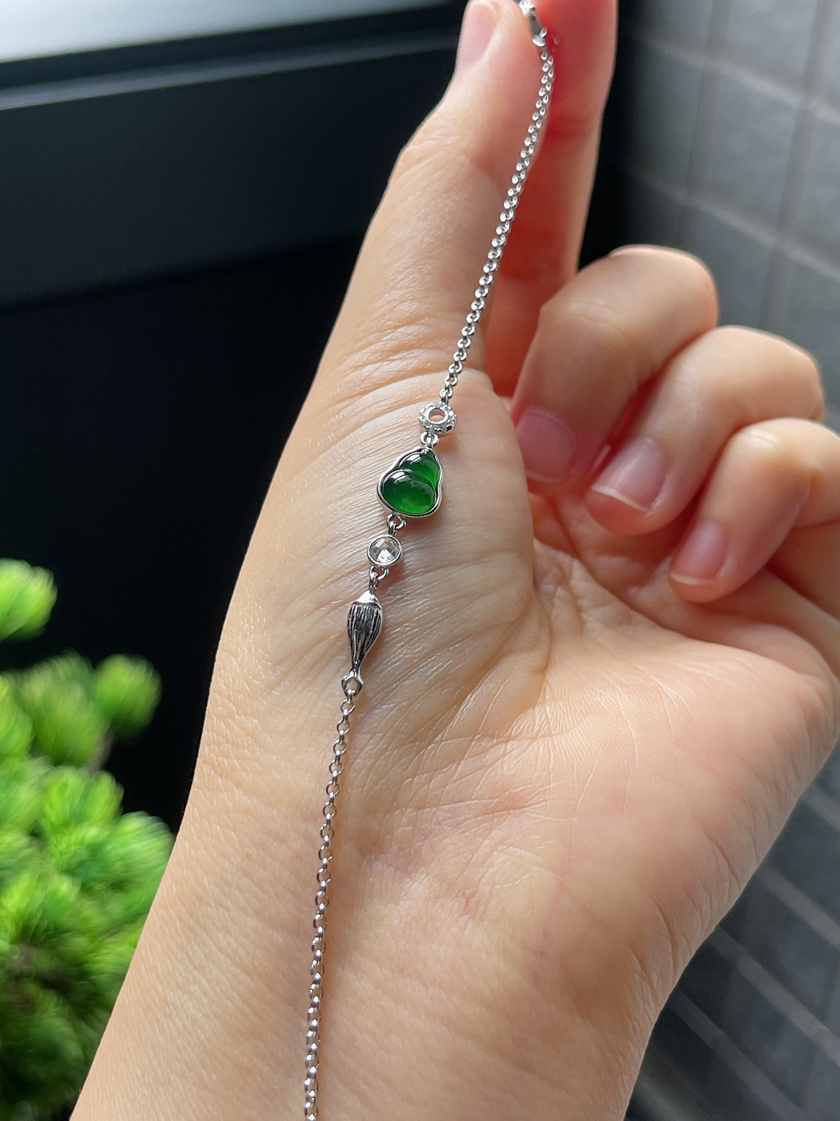 s925银 翡翠葫芦手链