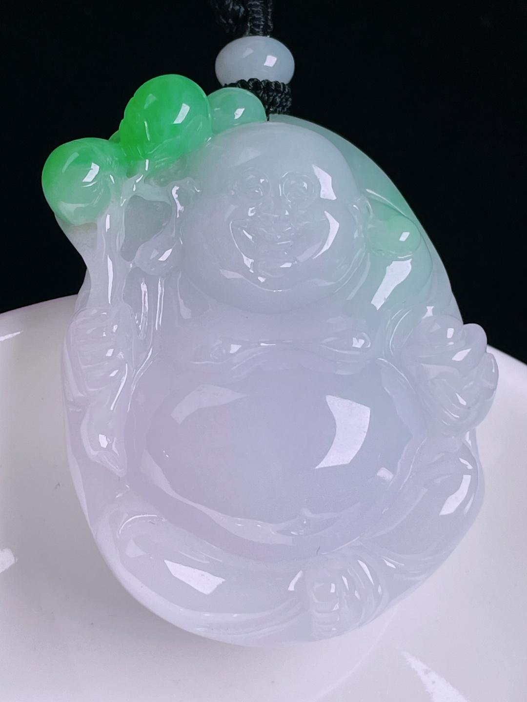 飘绿布袋佛，老种起光，细底通透，尺寸：48.8/37.9/12.5mm0812