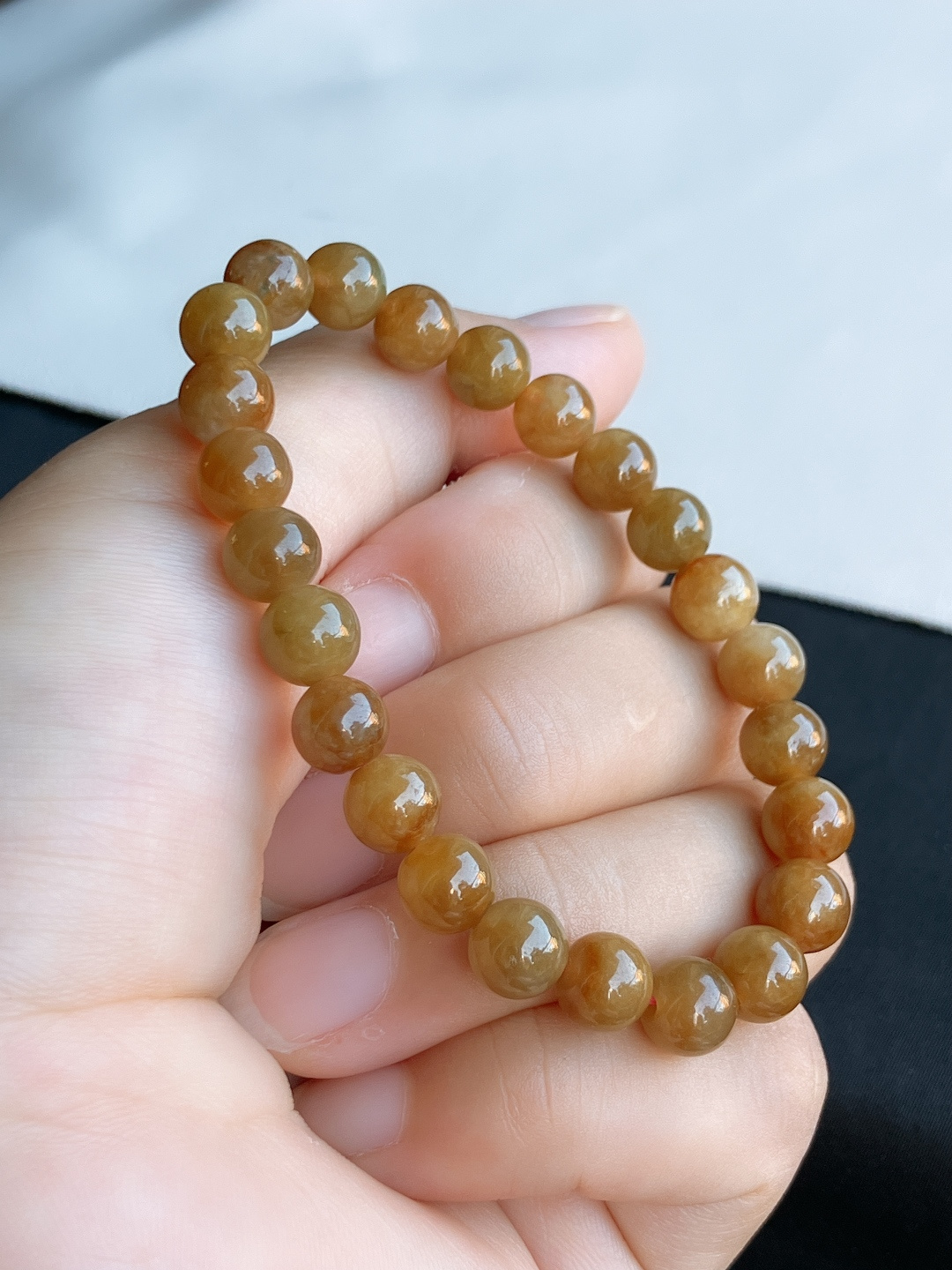 冰黄手串，晶莹剔透，尺寸7.5/自然光实拍