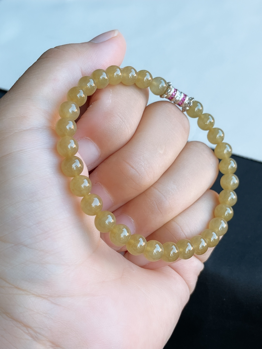 冰黄手串，晶莹剔透，尺寸6.5/自然光实拍