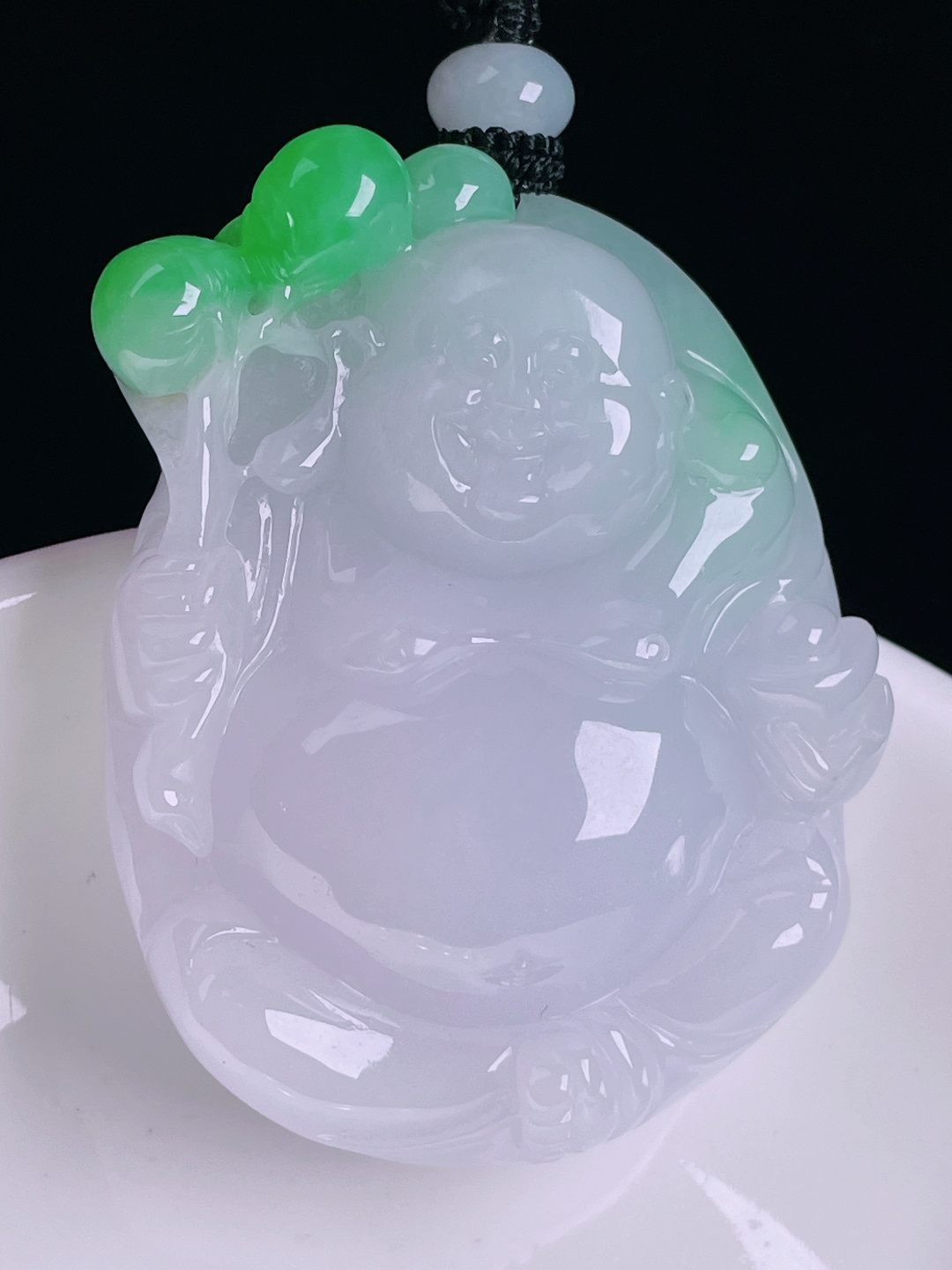 飘绿布袋佛，老种起光，细底通透，尺寸：48.8/37.9/12.5mm0812