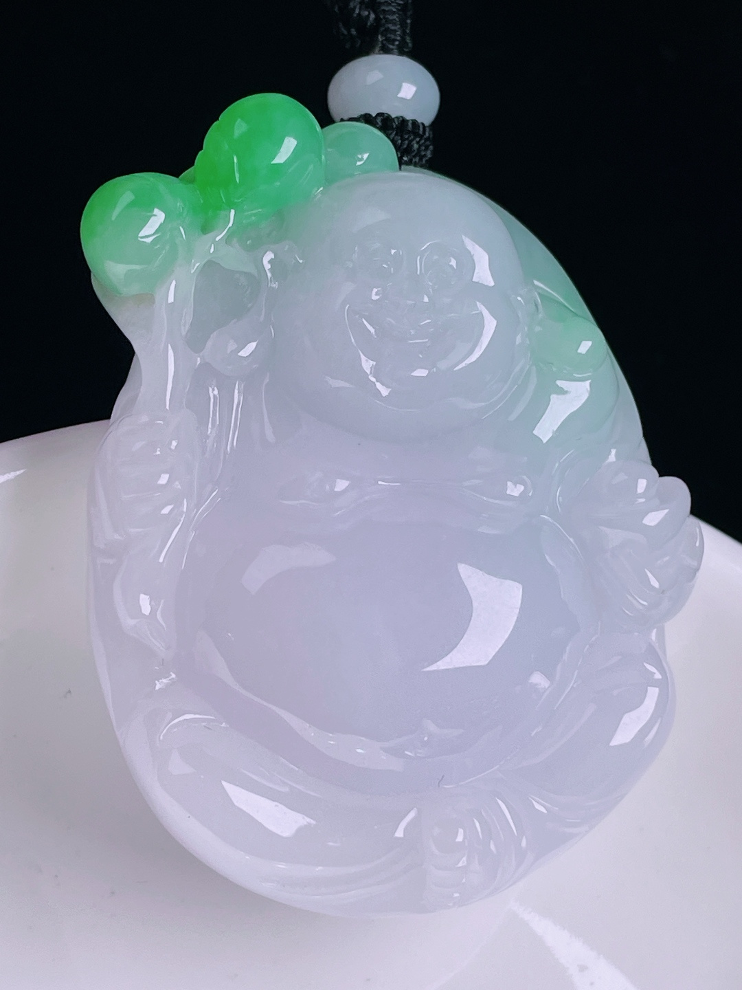 飘绿布袋佛，老种起光，细底通透，尺寸：48.8/37.9/12.5mm0812