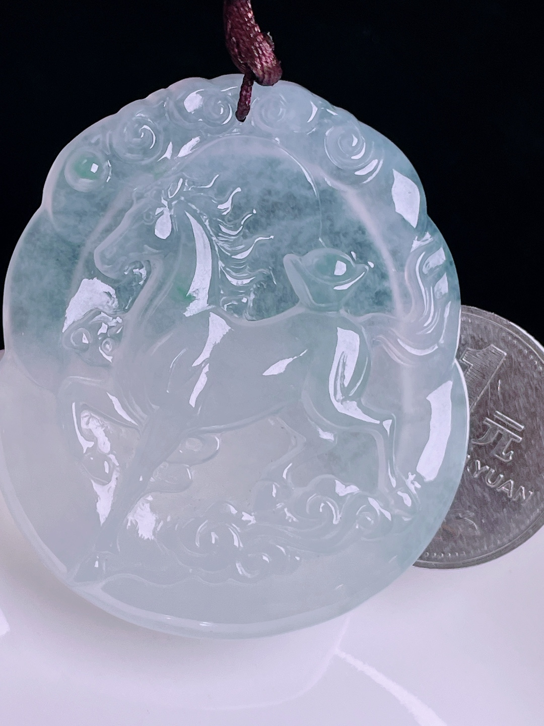 ️冰种马牌生肖马，老种起光，细底通透，尺寸：50.4/43.5/5.5mm0812