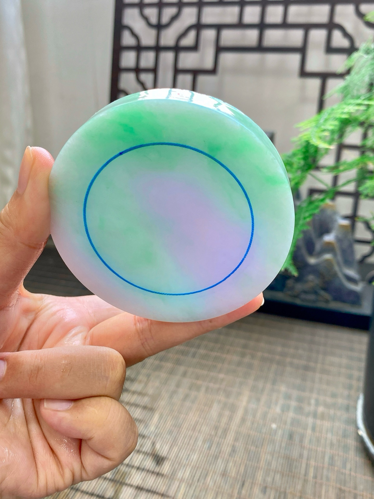 翡翠春彩镯饼，⭕️正圈最大做59，圆条最大做55