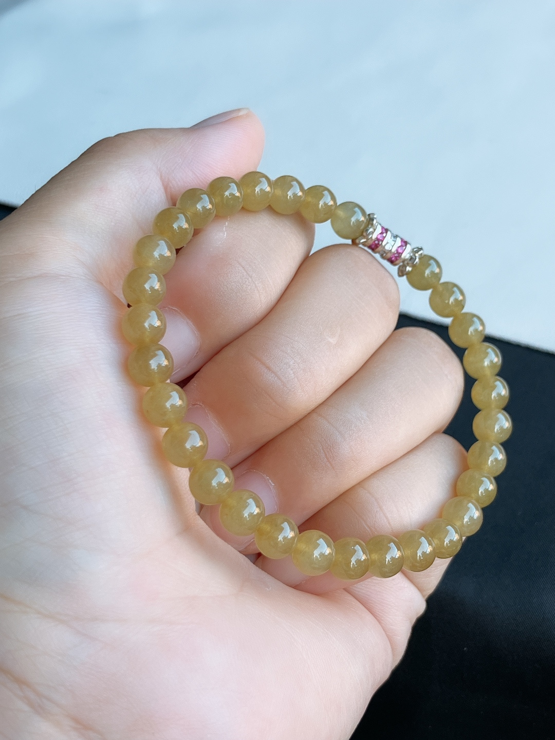 冰黄手串，晶莹剔透，尺寸6.5/自然光实拍