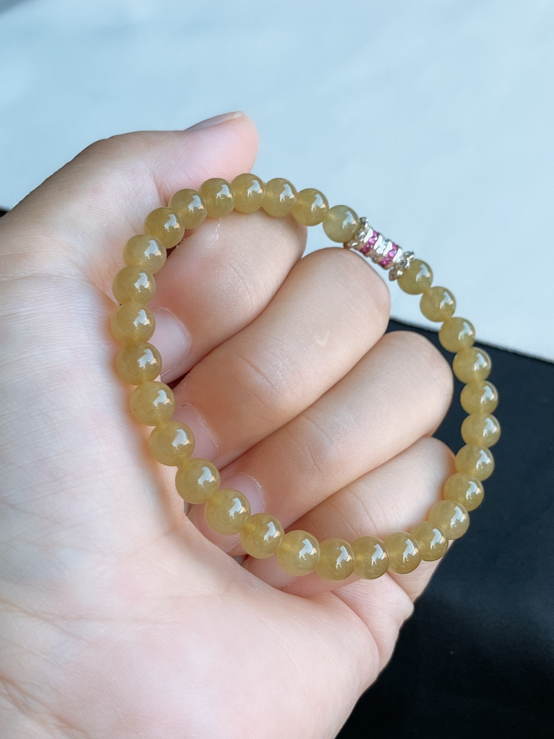 冰黄手串，晶莹剔透，尺寸6.5/自然光实拍