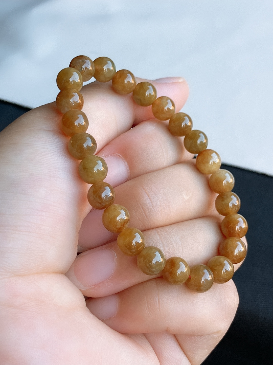冰黄手串，晶莹剔透，尺寸7.5/自然光实拍