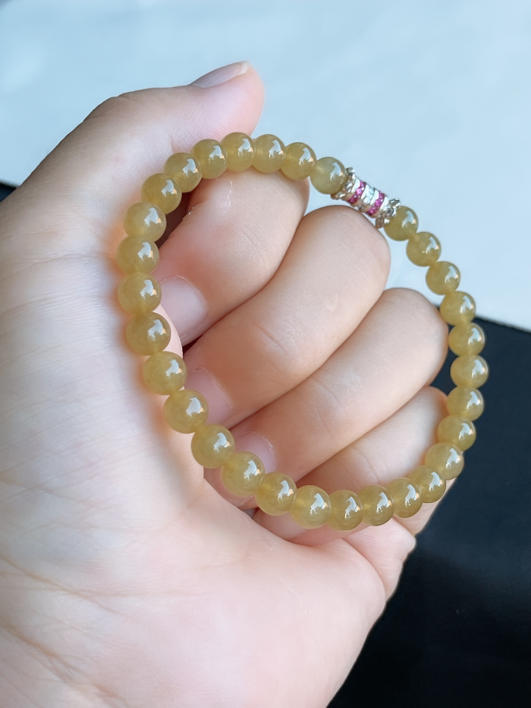 冰黄手串，晶莹剔透，尺寸6.5/自然光实拍