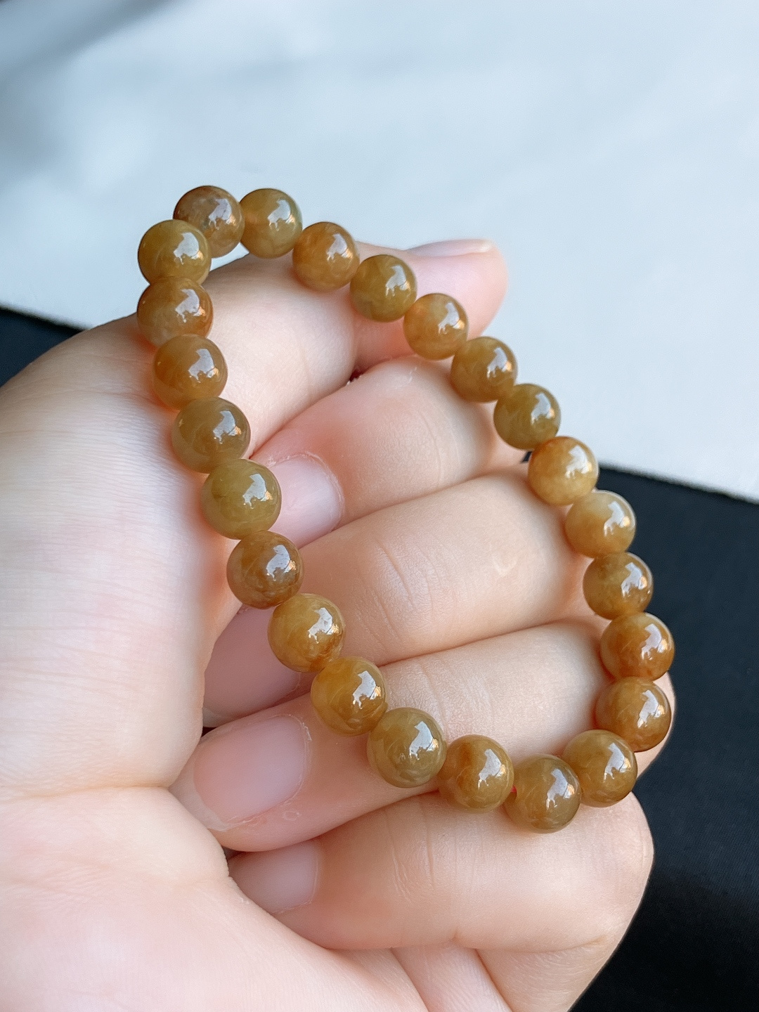 冰黄手串，晶莹剔透，尺寸7.5/自然光实拍