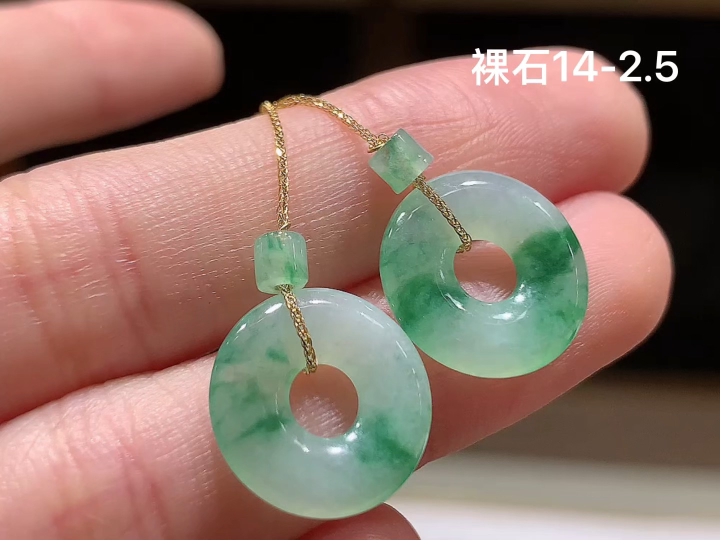 18K 冰飘花甜甜圈耳坠 无裂,尺寸，14-2.5