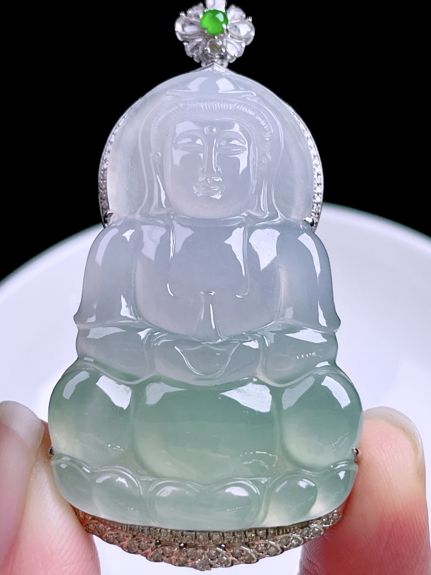 ️ 冰种晴水观音 冰润通透，种老起光，18k金镶嵌 整体：57/29/8.8 裸石：43.8/29