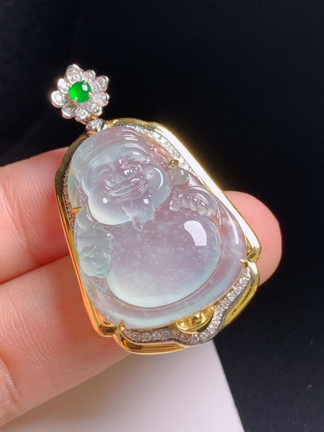 ️ 冰种财神爷吊坠，雪花棉意境，冰透起光，招财纳祥